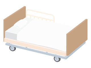 介護用ベッドのイラスト_茶色_柵1