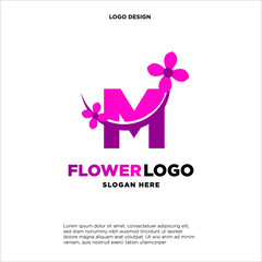 flower initial Letter M Logo design