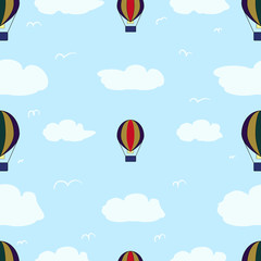 Balloons fly in the clouds. Pattern