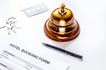 hotel reservation blank and ring on white background