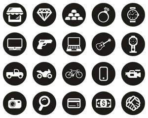 Pawn Shop Or Thrift Store Icons White On Black Flat Design Circle Set Big