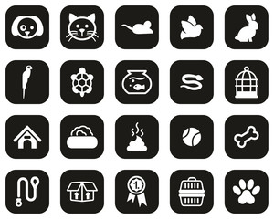 Pets & Pet Accessories Icons White On Black Flat Design Set Big