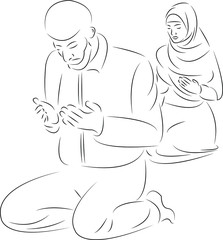 Muslim husband and wife pray