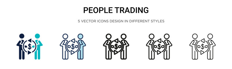 People trading icon in filled, thin line, outline and stroke style. Vector illustration of two colored and black people trading vector icons designs can be used for mobile, ui, web