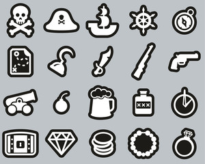 Pirate Icons White On Black Sticker Set Big