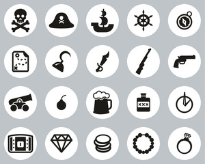 Pirate Icons Black & White Flat Design Circle Set Big