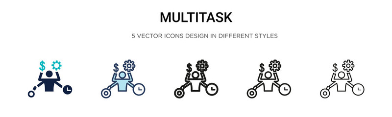 Multitask icon in filled, thin line, outline and stroke style. Vector illustration of two colored and black multitask vector icons designs can be used for mobile, ui, web