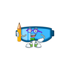 Safety glasses student cartoon character studying with pencil