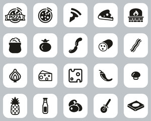 Pizza & Pizza Ingredients Icons Black & White Flat Design Set Big