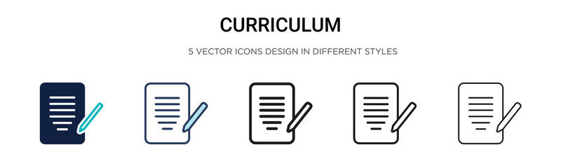 Curriculum icon in filled, thin line, outline and stroke style. Vector illustration of two colored and black curriculum vector icons designs can be used for mobile, ui, web