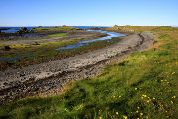 Vatnsnes / Iceland - August 27, 2017: The coast and the sea in Vatnsnes peninsula, Iceland, Europe