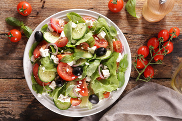 vegetable salad with tomato, cucumber, cheese and olive