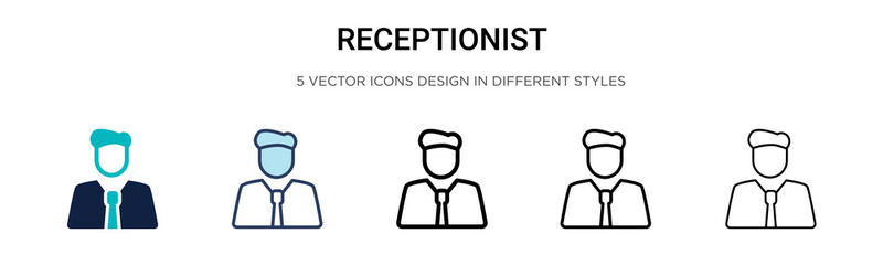 Receptionist icon in filled, thin line, outline and stroke style. Vector illustration of two colored and black receptionist vector icons designs can be used for mobile, ui, web