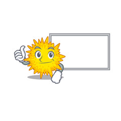 Humorous mycoplasma cartoon design Thumbs up bring a white board