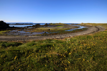 Vatnsnes / Iceland - August 27, 2017: The coast and the sea in Vatnsnes peninsula, Iceland, Europe