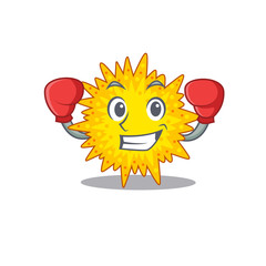 A sporty boxing athlete mascot design of mycoplasma with red boxing gloves