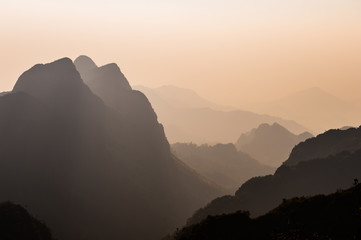 sunset of Doi Luang Chiang Dao Mountain Landscape, Chiang Mai, Thailand.