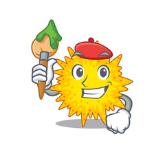 A creative mycoplasma artist mascot design style paint with a brush