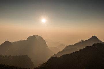 sunset of Doi Luang Chiang Dao Mountain Landscape, Chiang Mai, Thailand.