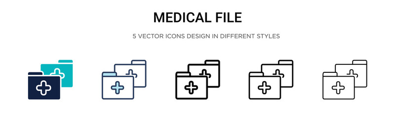 Obraz premium Medical file icon in filled, thin line, outline and stroke style. Vector illustration of two colored and black medical file vector icons designs can be used for mobile, ui, web