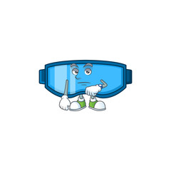 Safety glasses with waiting gesture cartoon mascot design concept