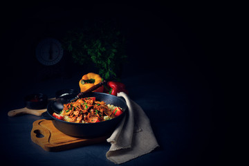 rustic bulgur pans with gratinated gyros and yoghurt