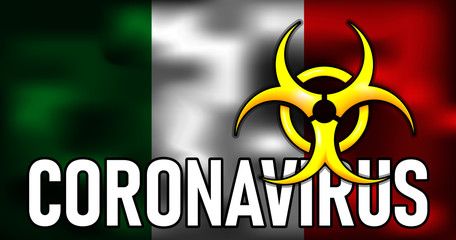 Stop coronavirus in Italy vector conceptual medical illustration biohazard sign on the flag background