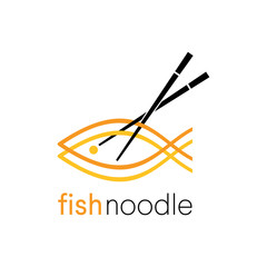 Fish Noodle Chinese Restaurant and Food Logo Vector Icon Template.