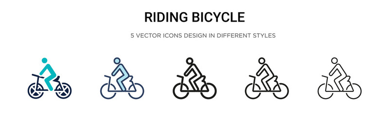 Fototapeta premium Riding bicycle icon in filled, thin line, outline and stroke style. Vector illustration of two colored and black riding bicycle vector icons designs can be used for mobile, ui, web