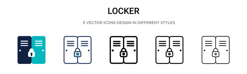 Locker icon in filled, thin line, outline and stroke style. Vector illustration of two colored and black locker vector icons designs can be used for mobile, ui, web
