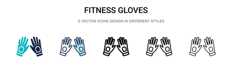 Obraz premium Fitness gloves icon in filled, thin line, outline and stroke style. Vector illustration of two colored and black fitness gloves vector icons designs can be used for mobile, ui, web