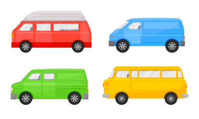 Bright Minibus or Shortbus Isolated on White Background Vector Set