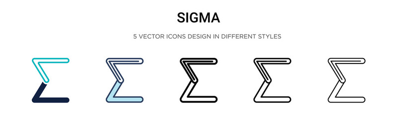 Sigma icon in filled, thin line, outline and stroke style. Vector illustration of two colored and black sigma vector icons designs can be used for mobile, ui, web