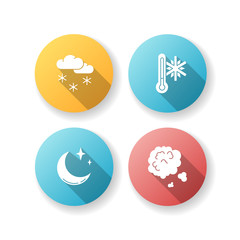 Meteorological forecast flat design long shadow glyph icons set