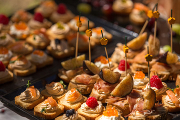 plate with delicious various finger food. luxury concept