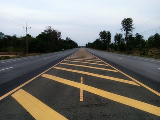 Yellow traffic line color And straight road
