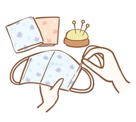 Illustration of handmade cloth face mask. In Japan, handmade products are increasing due to the lack of masks due to the impact of COVID-19.