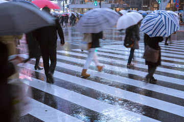 Rainy night at Shibuya Crossing in Tokyo　雨の夜の渋谷スクランブル交差点