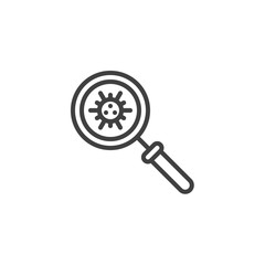 Search Covid-19 virus line icon. linear style sign for mobile concept and web design. Coronavirus research outline vector icon. Symbol, logo illustration. Vector graphics