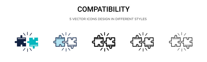 Compatibility icon in filled, thin line, outline and stroke style. Vector illustration of two colored and black compatibility vector icons designs can be used for mobile, ui, web - obrazy, fototapety, plakaty