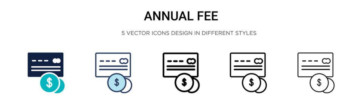 Annual fee icon in filled, thin line, outline and stroke style. Vector illustration of two colored and black annual fee vector icons designs can be used for mobile, ui, web