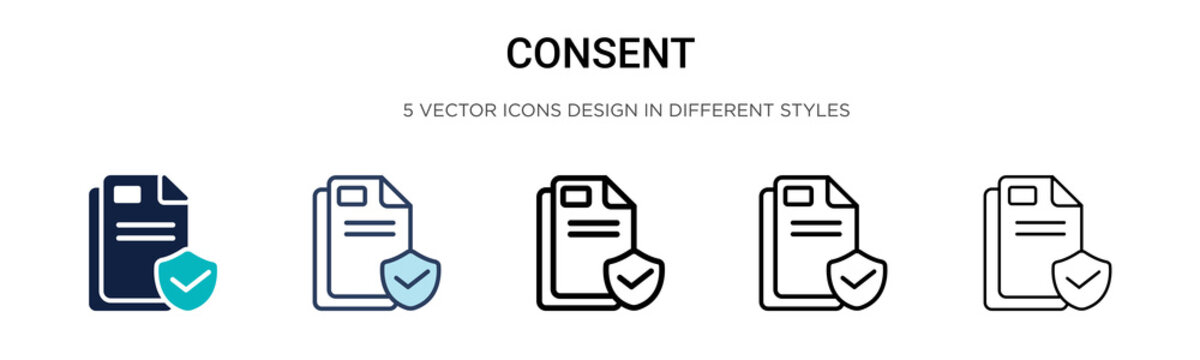 Consent Icon In Filled, Thin Line, Outline And Stroke Style. Vector Illustration Of Two Colored And Black Consent Vector Icons Designs Can Be Used For Mobile, Ui, Web