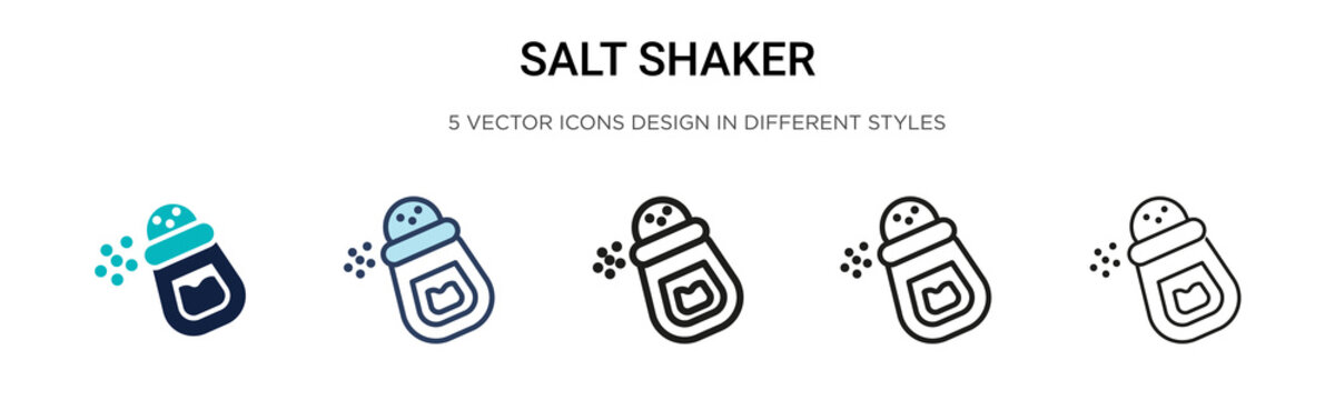 Salt shaker icon in filled, thin line, outline and stroke style. Vector illustration of two colored and black salt shaker vector icons designs can be used for mobile, ui, web