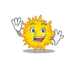 A charismatic mycoplasma mascot design style smiling and waving hand