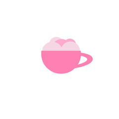pink heart shaped in coffee cup on white background