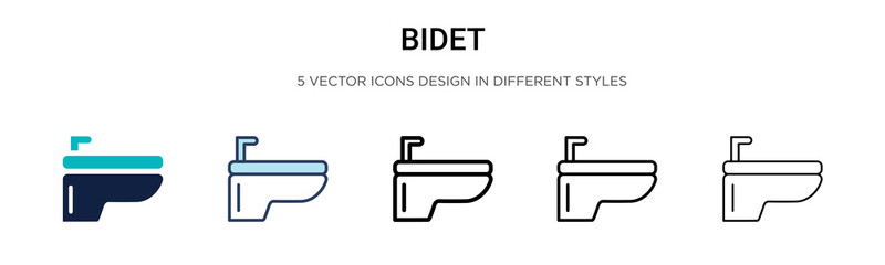 Bidet icon in filled, thin line, outline and stroke style. Vector illustration of two colored and black bidet vector icons designs can be used for mobile, ui, web