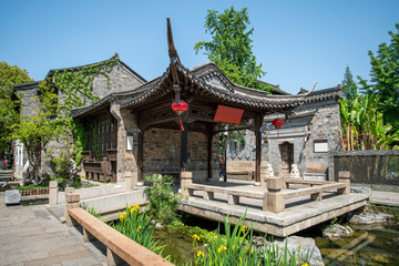 Ancient architectural landscape with wood structure in China..