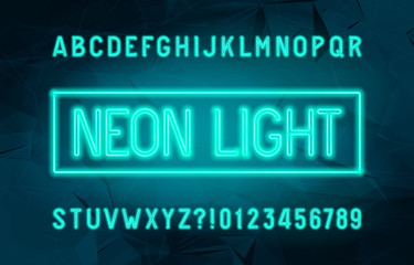 Neon Light alphabet font. Glowing neon color letters and numbers. Stock vector typescript for your design.