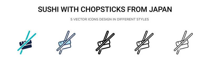 Sushi with chopsticks from japan icon in filled, thin line, outline and stroke style. Vector illustration of two colored and black sushi with chopsticks from japan vector icons designs can be used