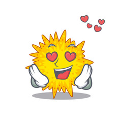 Cute mycoplasma cartoon character has a falling in love face